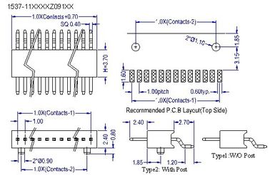 90° SMT connecteur d'en-tête de Pin de lancement de 1 millimètre/en-tête simple de Pin de rangée